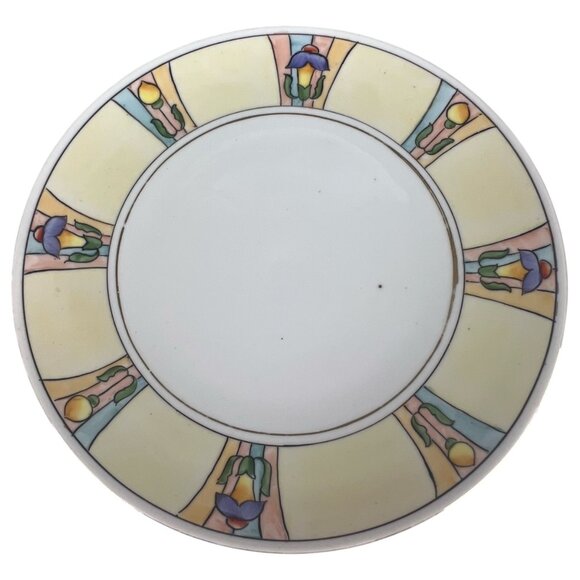 Set Of 2 Hand Painted Nippon Porcelain Plates With Art Deco Floral Designs VTG - Picture 6 of 8